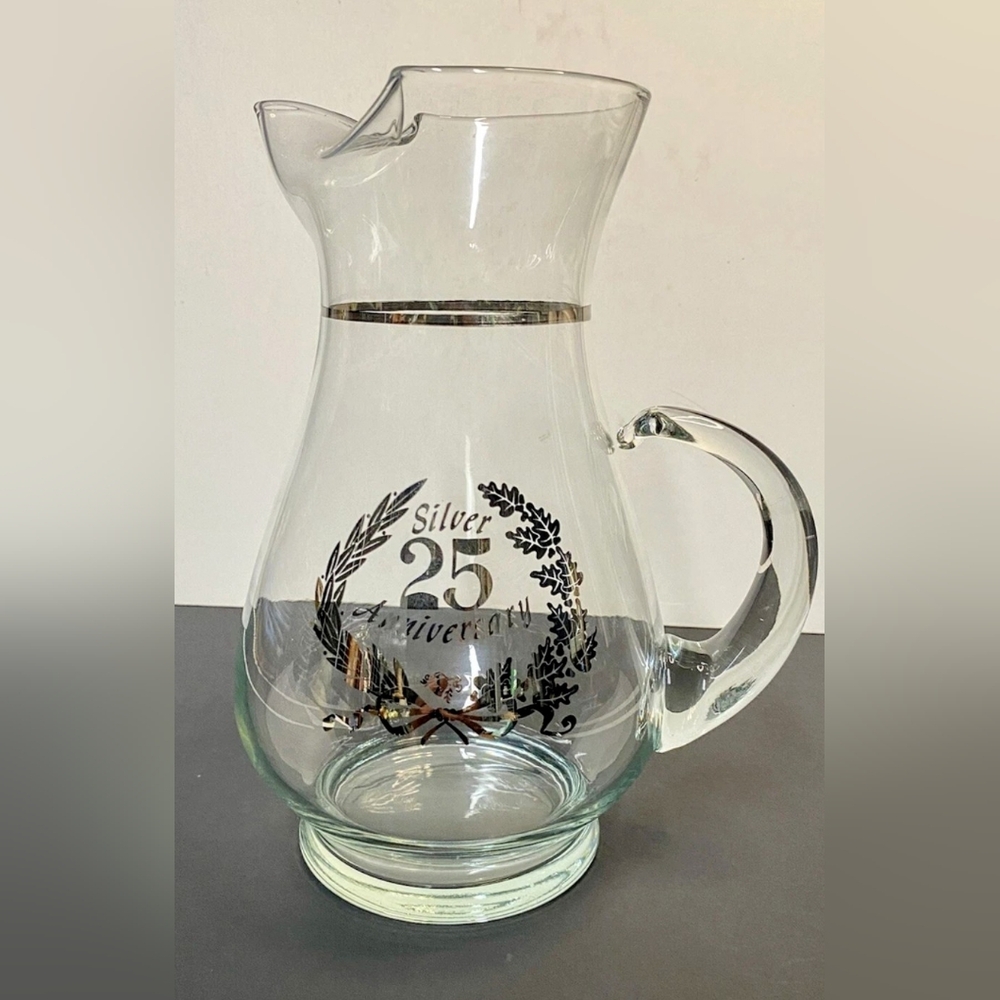 West Virgnia Co. 25th Anniversary Glass Pitcher - Silver Overlay - Vintage
